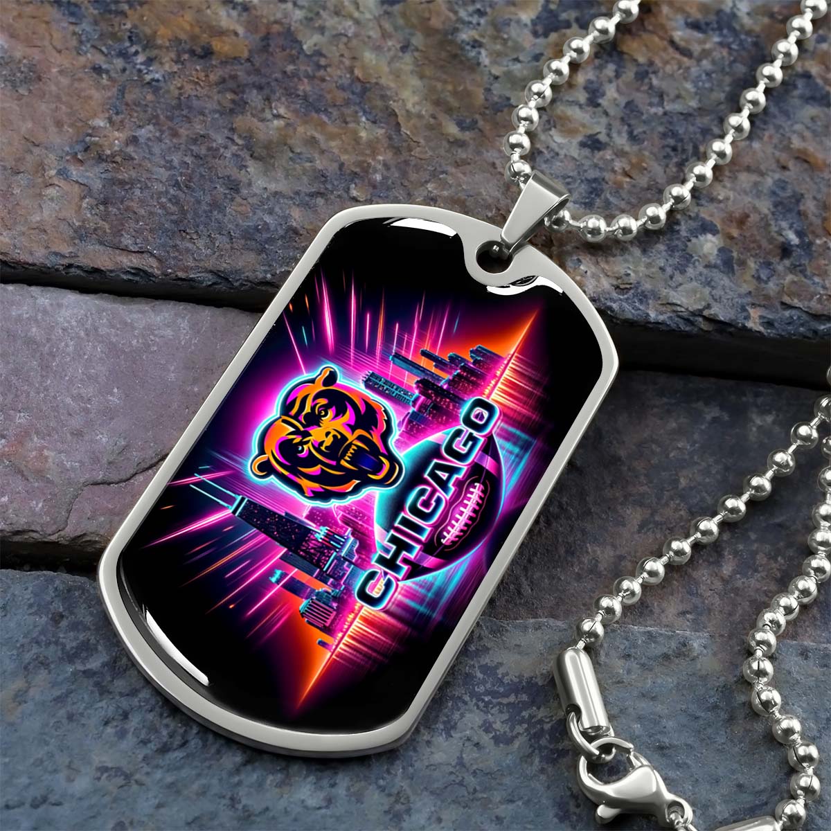 American Football Dog Tag Necklace - AFD007 - Chicago Bears - NFL Teams - Military Ball Chain