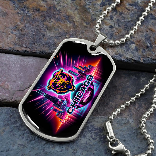 American Football Dog Tag Necklace - AFD007 - Chicago Bears - NFL Teams - Military Ball Chain
