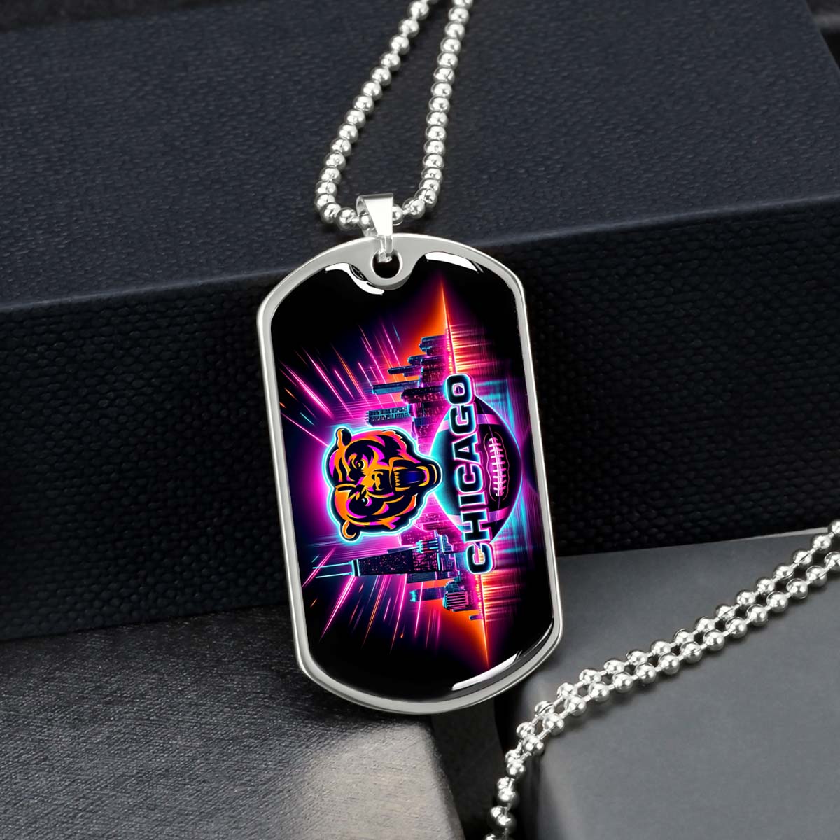 American Football Dog Tag Necklace - AFD007 - Chicago Bears - NFL Teams - Military Ball Chain