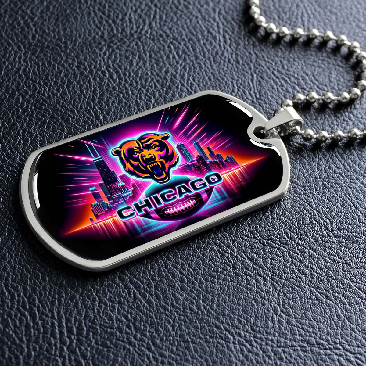 American Football Dog Tag Necklace - AFD007 - Chicago Bears - NFL Teams - Military Ball Chain