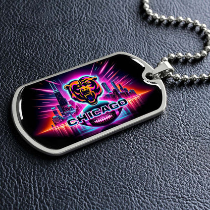 American Football Dog Tag Necklace - AFD007 - Chicago Bears - NFL Teams - Military Ball Chain