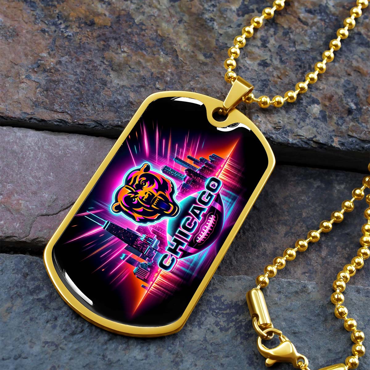 American Football Dog Tag Necklace - AFD007 - Chicago Bears - NFL Teams - Military Ball Chain