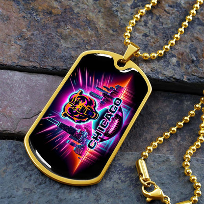 American Football Dog Tag Necklace - AFD007 - Chicago Bears - NFL Teams - Military Ball Chain