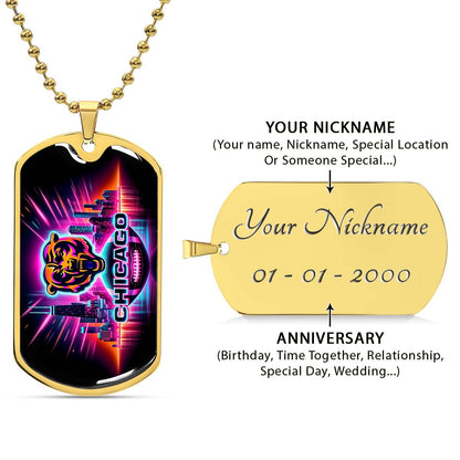 American Football Dog Tag Necklace - AFD007 - Chicago Bears - NFL Teams - Military Ball Chain