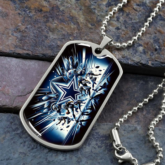 American Football Dog Tag Necklace - AFD008 - Dallas Cowboys - NFL Teams - Military Ball Chain