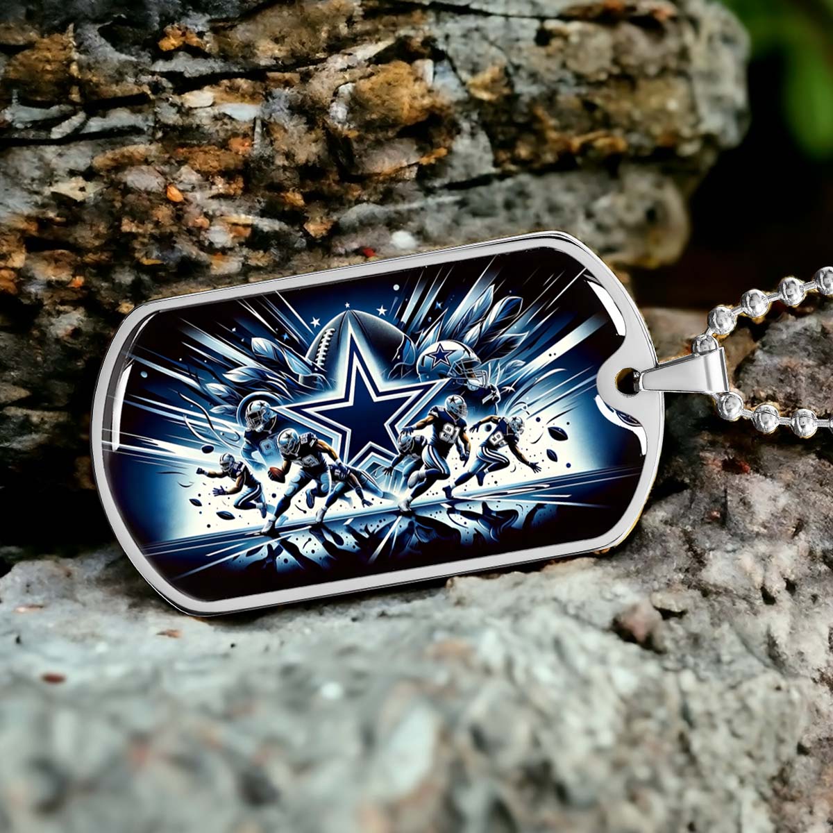 American Football Dog Tag Necklace - AFD008 - Dallas Cowboys - NFL Teams - Military Ball Chain