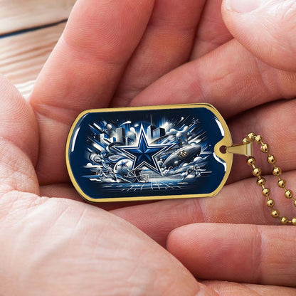 American Football Dog Tag Necklace - AFD009 - Dallas Cowboys Super Bowl Dreams - Military Ball Chain