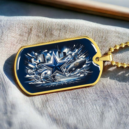 American Football Dog Tag Necklace - AFD009 - Dallas Cowboys Super Bowl Dreams - Military Ball Chain