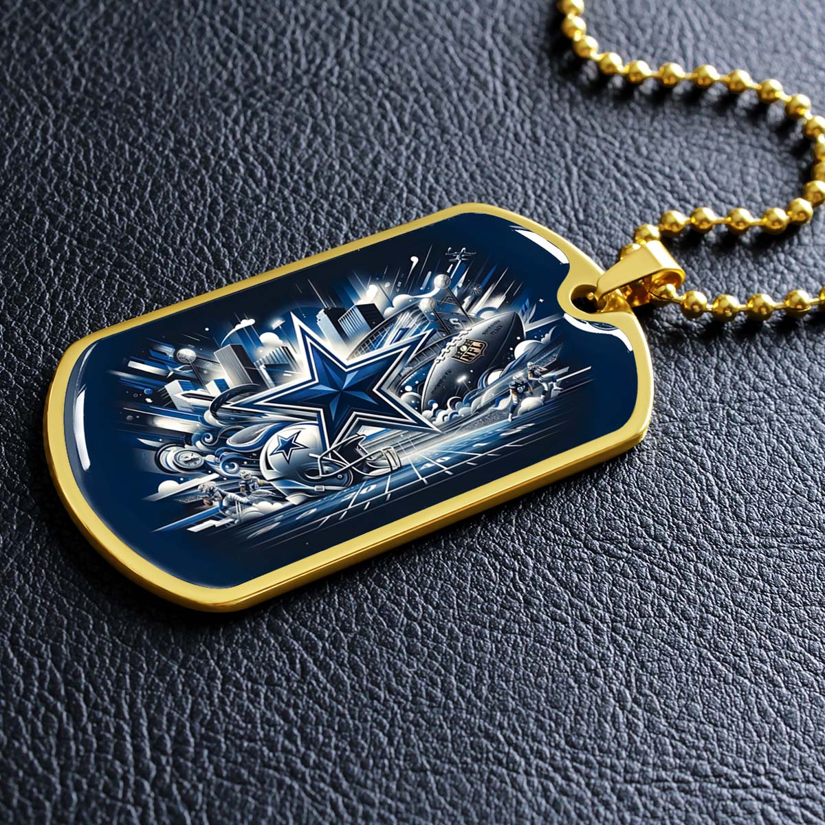 American Football Dog Tag Necklace - AFD009 - Dallas Cowboys Super Bowl Dreams - Military Ball Chain