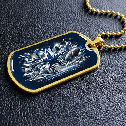 American Football Dog Tag Necklace - AFD009 - Dallas Cowboys Super Bowl Dreams - Military Ball Chain