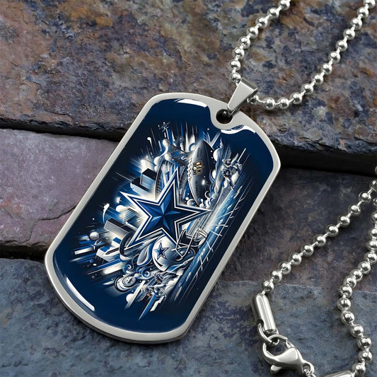 American Football Dog Tag Necklace - AFD009 - Dallas Cowboys Super Bowl Dreams - Military Ball Chain