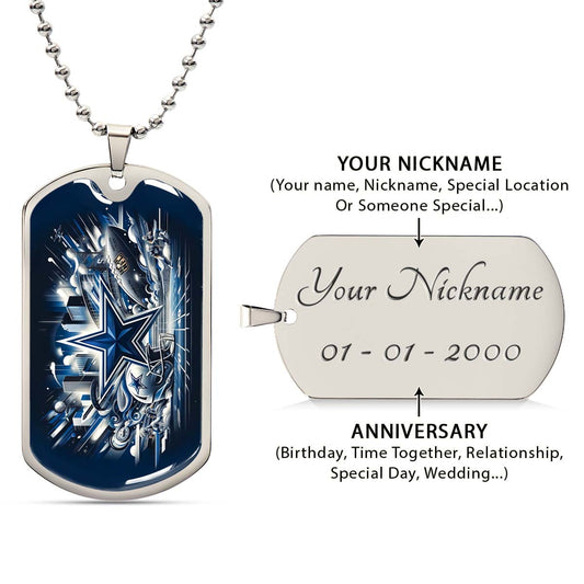 American Football Dog Tag Necklace - AFD009 - Dallas Cowboys Super Bowl Dreams - Military Ball Chain