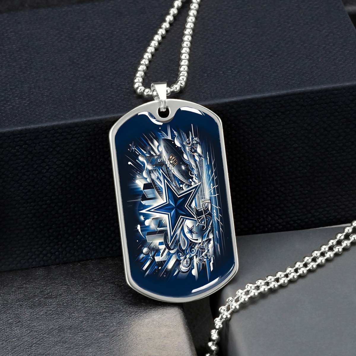 American Football Dog Tag Necklace - AFD009 - Dallas Cowboys Super Bowl Dreams - Military Ball Chain