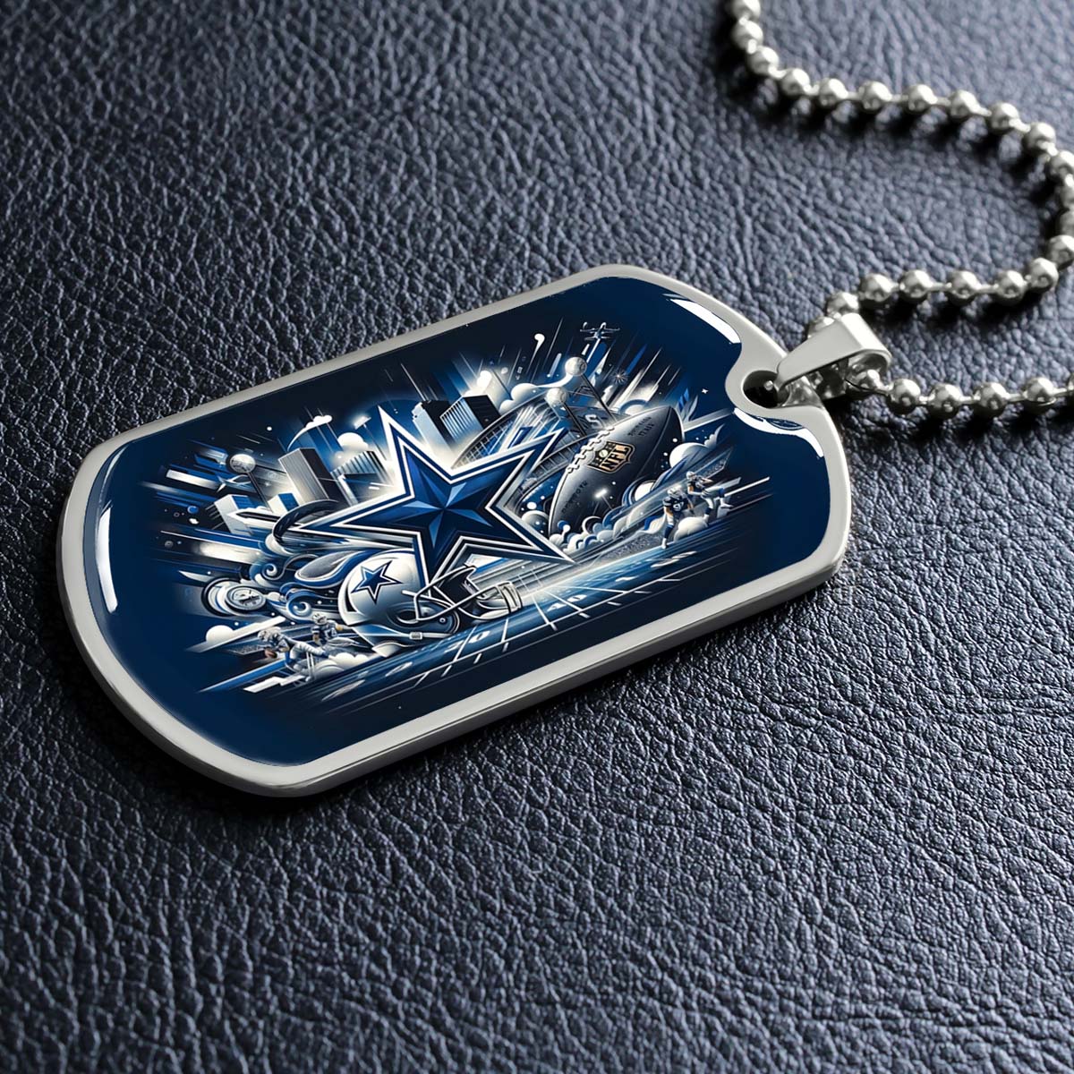 American Football Dog Tag Necklace - AFD009 - Dallas Cowboys Super Bowl Dreams - Military Ball Chain