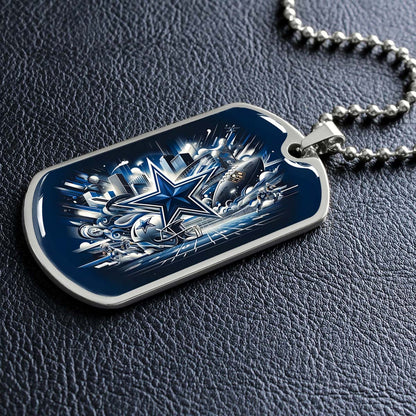 American Football Dog Tag Necklace - AFD009 - Dallas Cowboys Super Bowl Dreams - Military Ball Chain