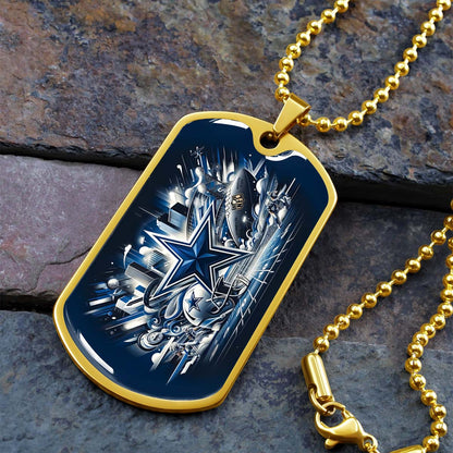 American Football Dog Tag Necklace - AFD009 - Dallas Cowboys Super Bowl Dreams - Military Ball Chain