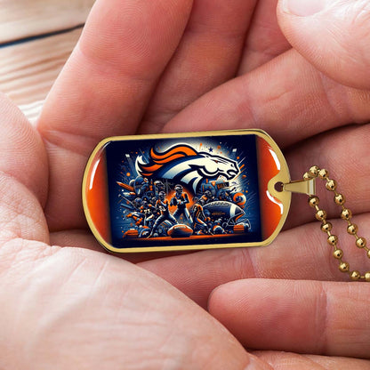 American Football Dog Tag Necklace - AFD010 - Denver Broncos NFL Super Bowl - Military Ball Chain