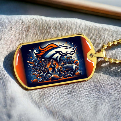 American Football Dog Tag Necklace - AFD010 - Denver Broncos NFL Super Bowl - Military Ball Chain
