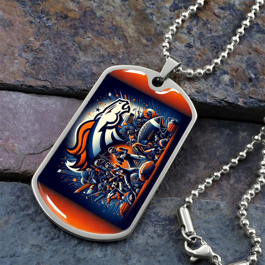 American Football Dog Tag Necklace - AFD010 - Denver Broncos NFL Super Bowl - Military Ball Chain