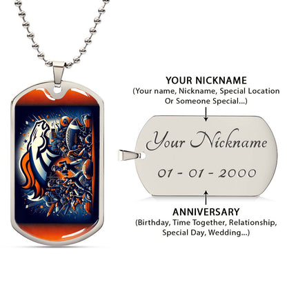 American Football Dog Tag Necklace - AFD010 - Denver Broncos NFL Super Bowl - Military Ball Chain