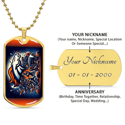 American Football Dog Tag Necklace - AFD010 - Denver Broncos NFL Super Bowl - Military Ball Chain