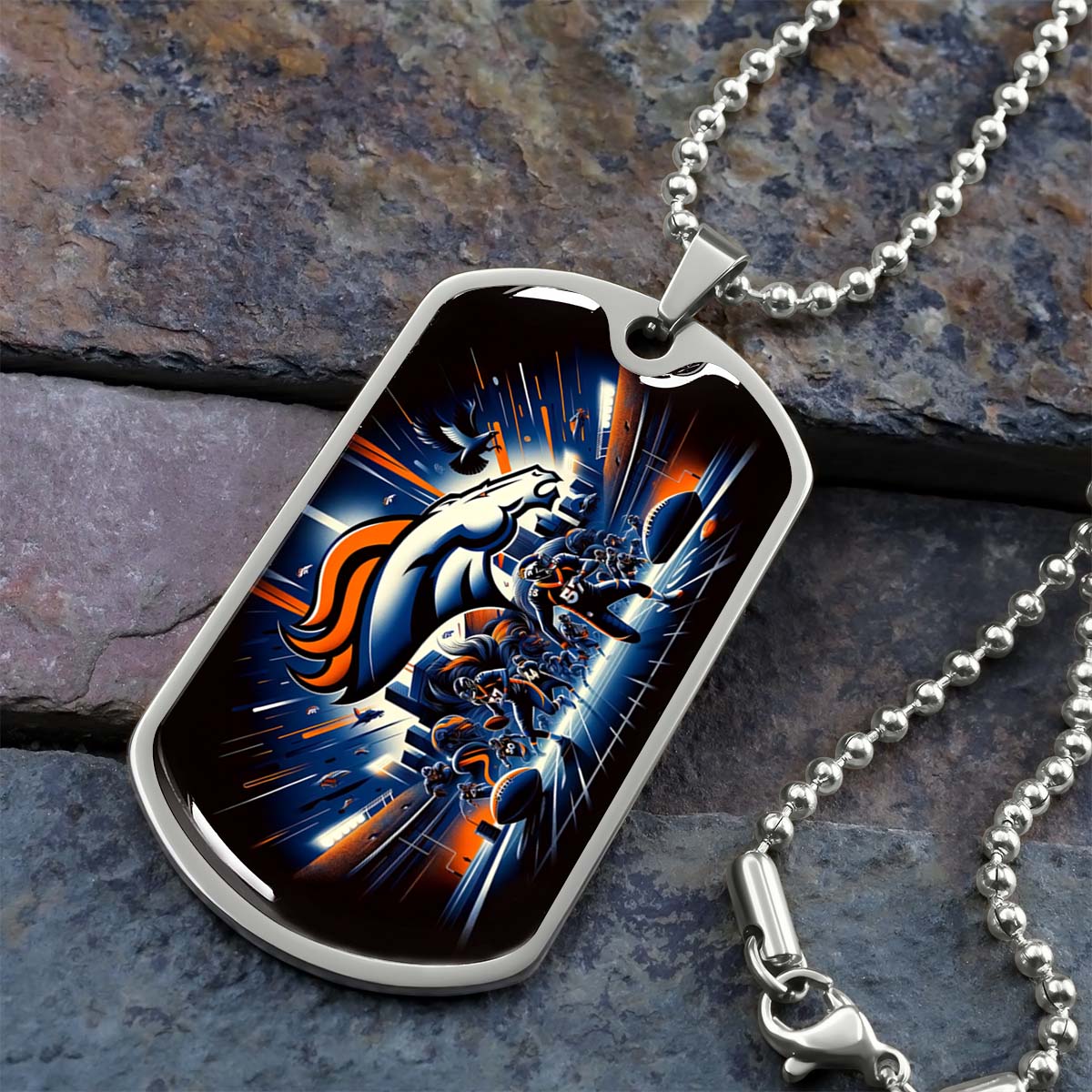 American Football Dog Tag Necklace - AFD011 - Denver Broncos - NFL Teams - Military Ball Chain