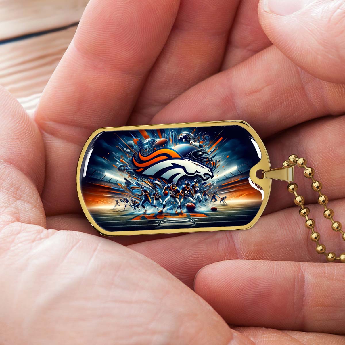 American Football Dog Tag Necklace - AFD012 - Denver Broncos - Super Bowl - NFL Teams - Military Ball Chain