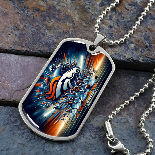 American Football Dog Tag Necklace - AFD012 - Denver Broncos - Super Bowl - NFL Teams - Military Ball Chain