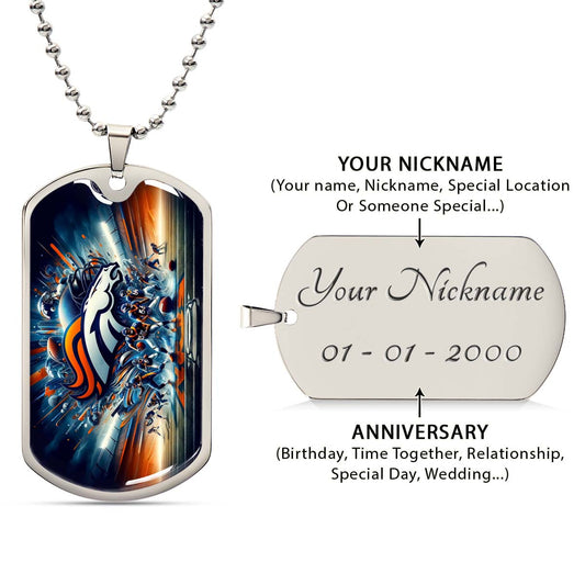 American Football Dog Tag Necklace - AFD012 - Denver Broncos - Super Bowl - NFL Teams - Military Ball Chain