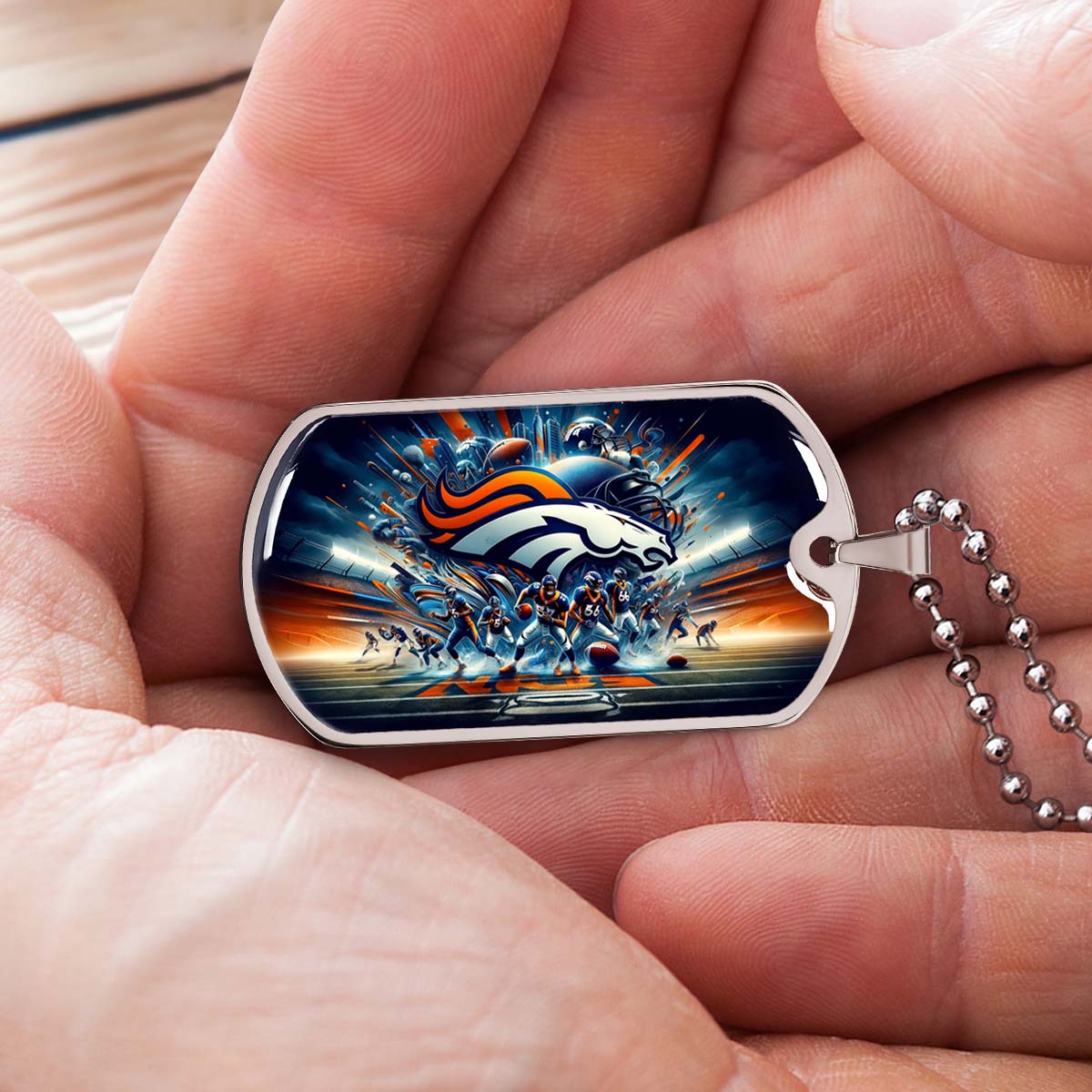 American Football Dog Tag Necklace - AFD012 - Denver Broncos - Super Bowl - NFL Teams - Military Ball Chain
