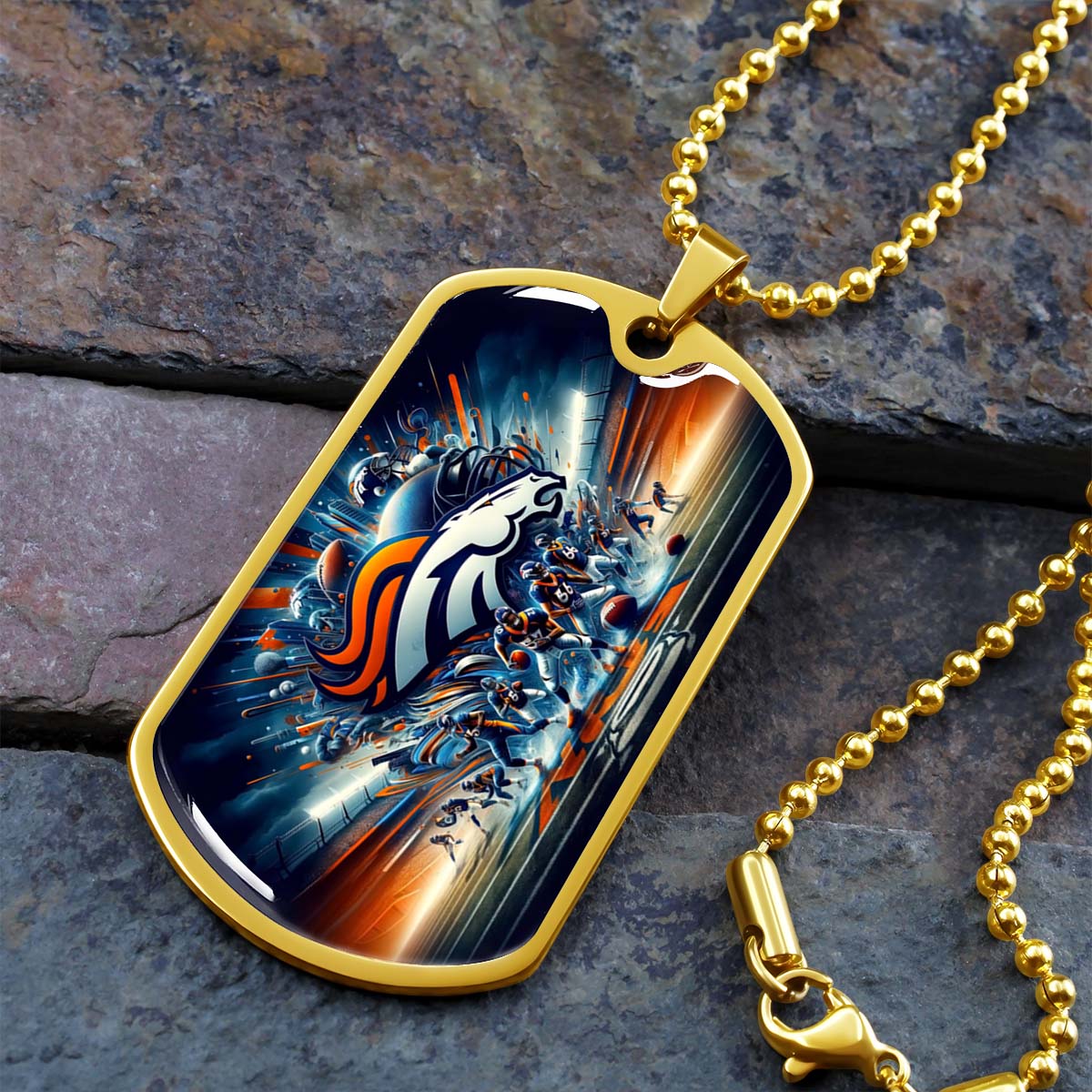 American Football Dog Tag Necklace - AFD012 - Denver Broncos - Super Bowl - NFL Teams - Military Ball Chain