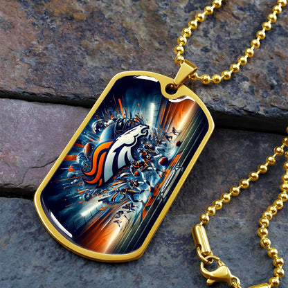 American Football Dog Tag Necklace - AFD012 - Denver Broncos - Super Bowl - NFL Teams - Military Ball Chain