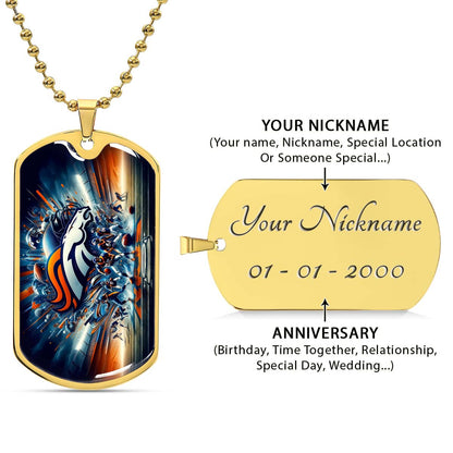 American Football Dog Tag Necklace - AFD012 - Denver Broncos - Super Bowl - NFL Teams - Military Ball Chain