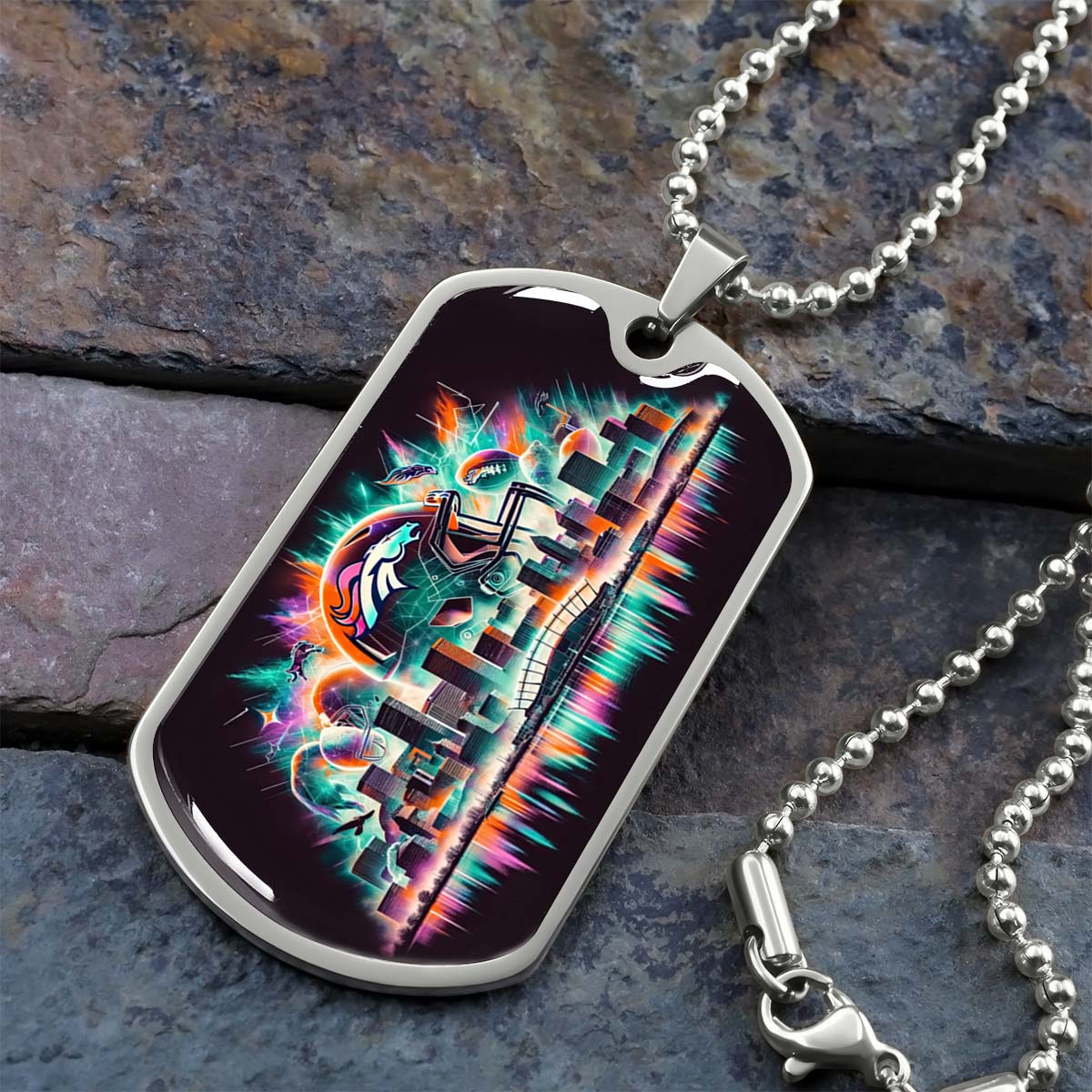 American Football Dog Tag Necklace - AFD013 - Denver Broncos - NFL Teams - Military Ball Chain