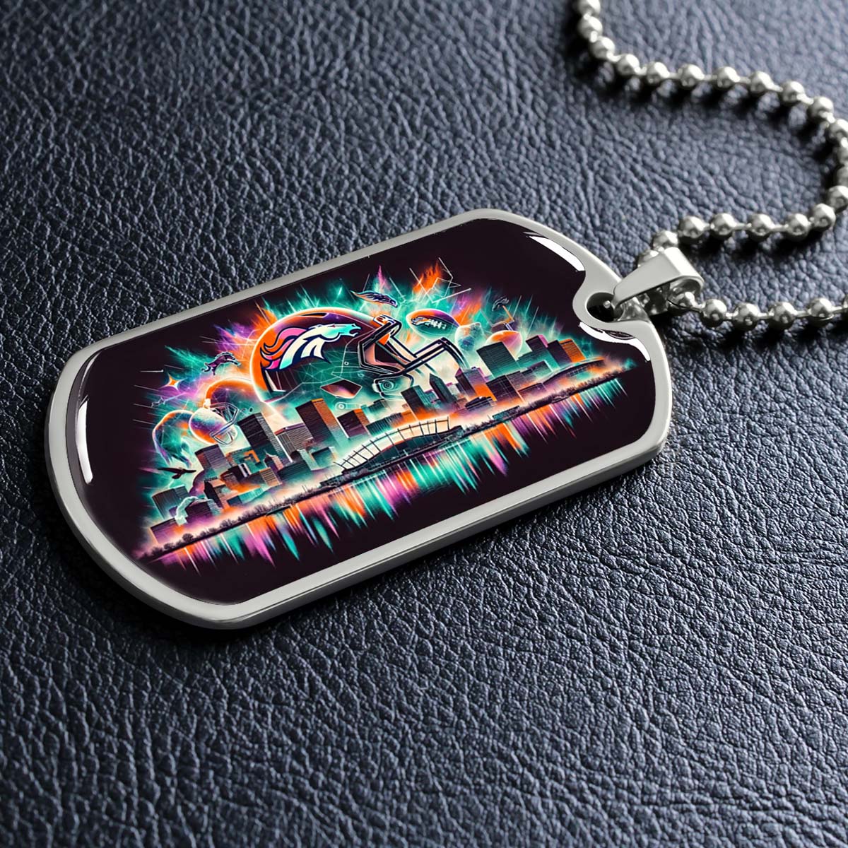 American Football Dog Tag Necklace - AFD013 - Denver Broncos - NFL Teams - Military Ball Chain