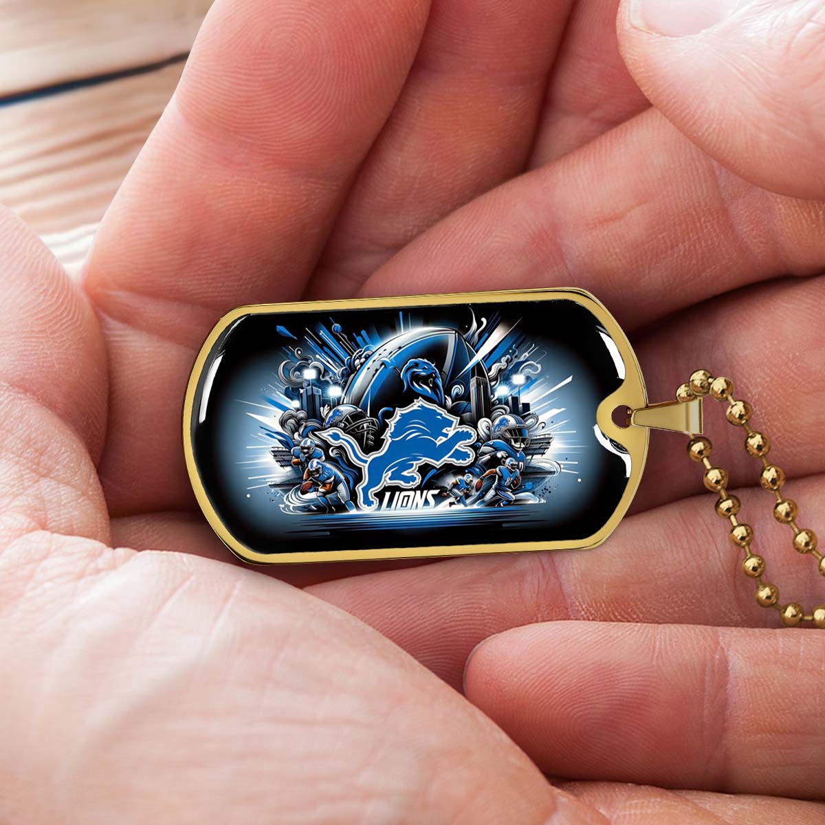 American Football Dog Tag Necklace - AFD014 - Detroit Lions - NFL Teams - Military Ball Chain
