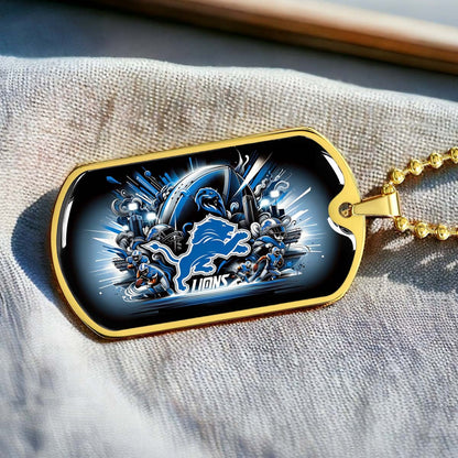 American Football Dog Tag Necklace - AFD014 - Detroit Lions - NFL Teams - Military Ball Chain