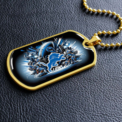 American Football Dog Tag Necklace - AFD014 - Detroit Lions - NFL Teams - Military Ball Chain