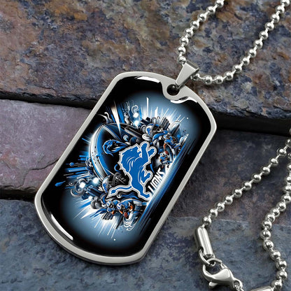 American Football Dog Tag Necklace - AFD014 - Detroit Lions - NFL Teams - Military Ball Chain