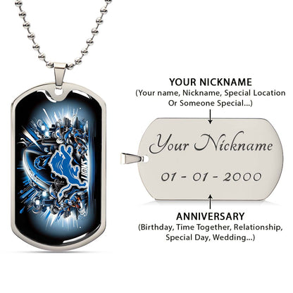 American Football Dog Tag Necklace - AFD014 - Detroit Lions - NFL Teams - Military Ball Chain