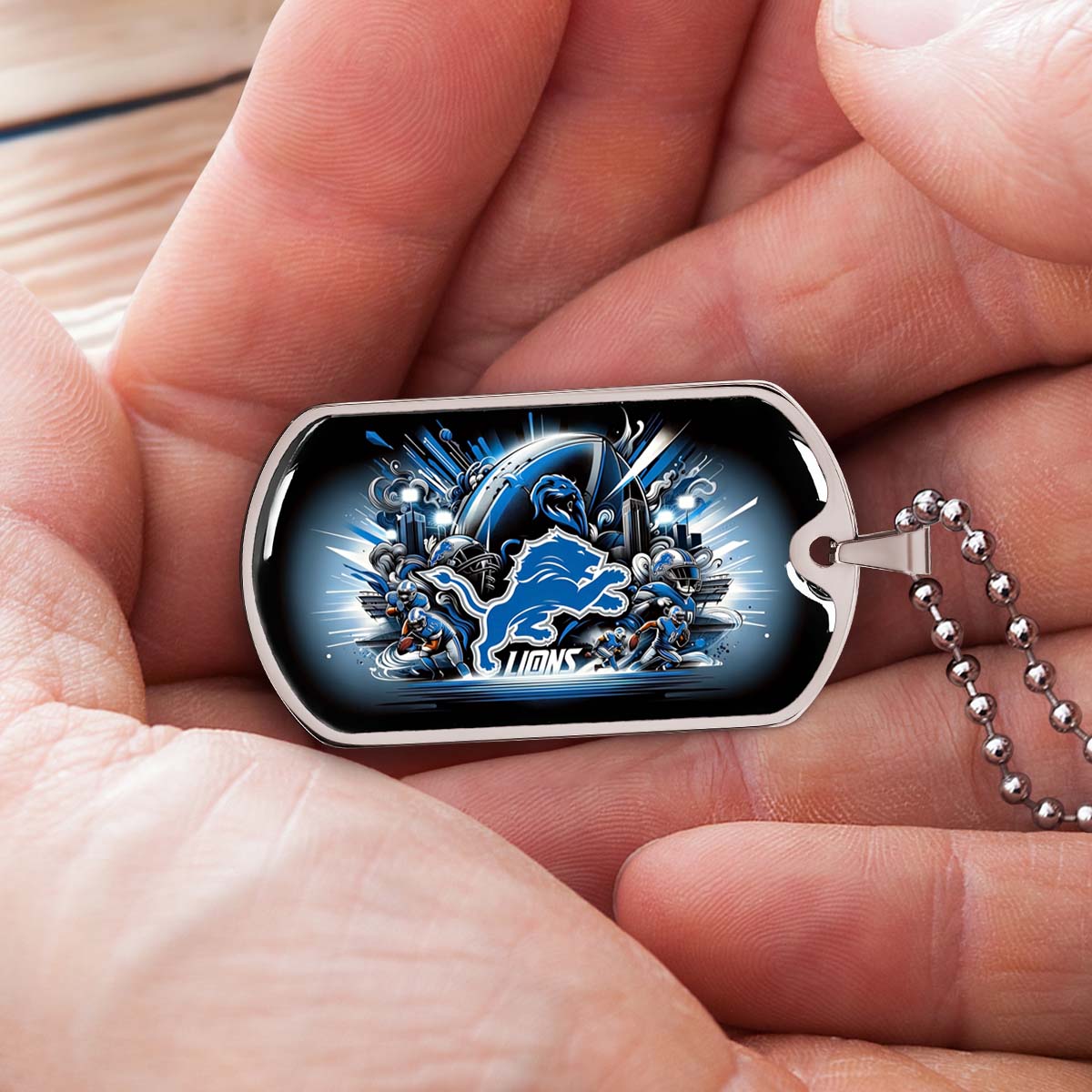 American Football Dog Tag Necklace - AFD014 - Detroit Lions - NFL Teams - Military Ball Chain