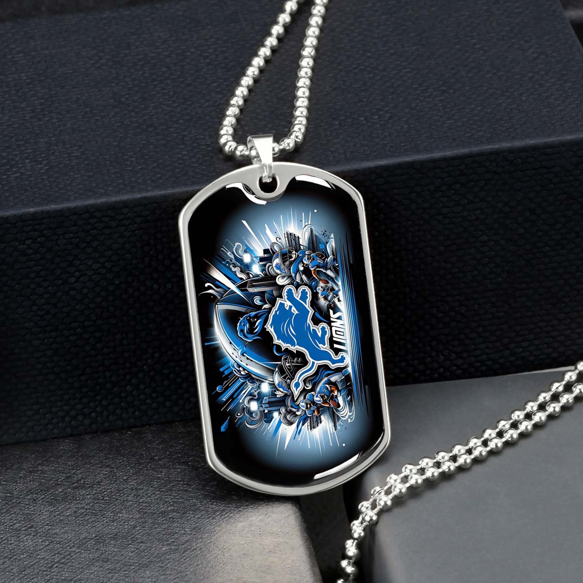 American Football Dog Tag Necklace - AFD014 - Detroit Lions - NFL Teams - Military Ball Chain