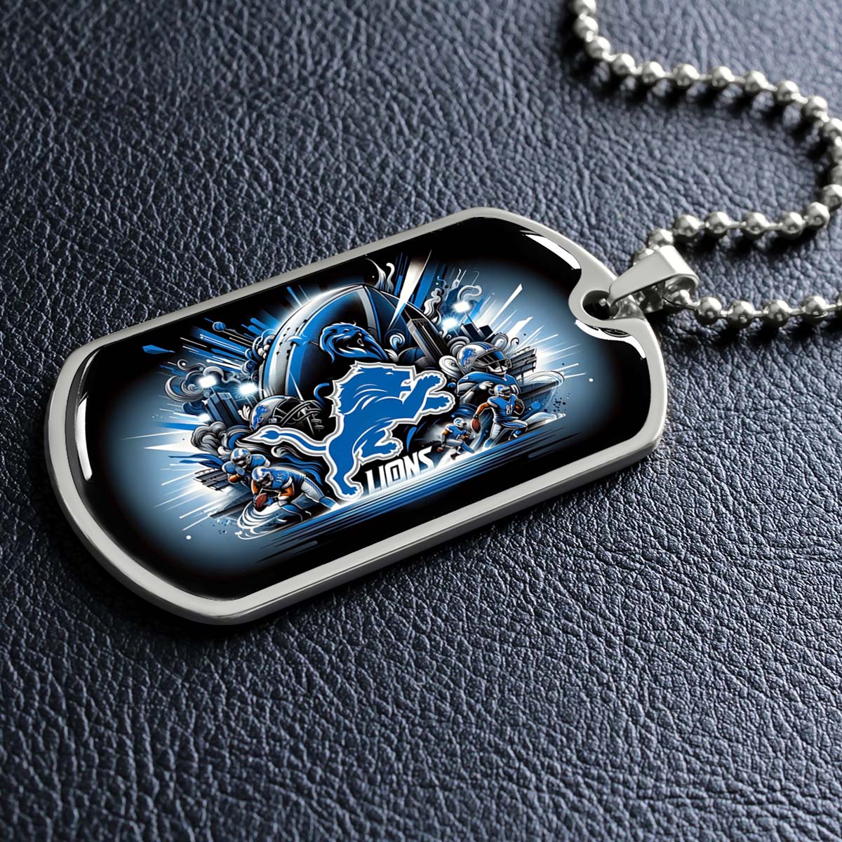 American Football Dog Tag Necklace - AFD014 - Detroit Lions - NFL Teams - Military Ball Chain