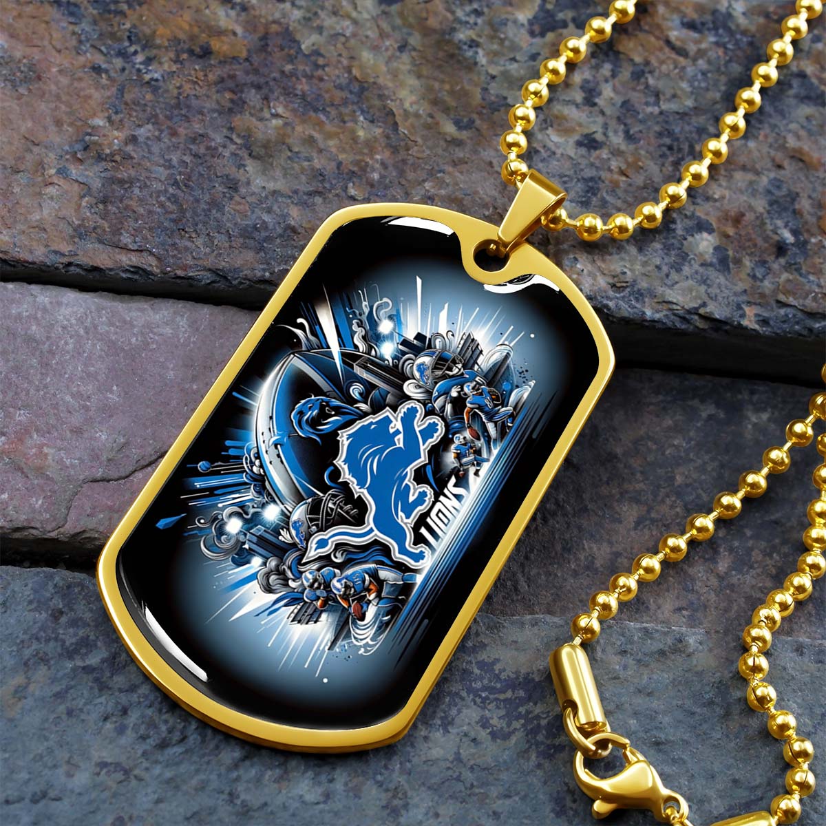 American Football Dog Tag Necklace - AFD014 - Detroit Lions - NFL Teams - Military Ball Chain