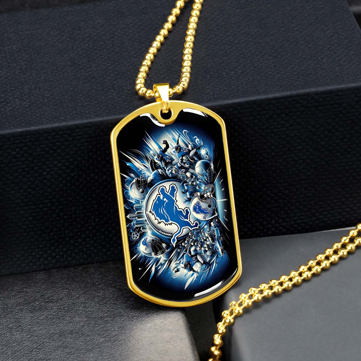 American Football Dog Tag Necklace - AFD015 - Detroit Lions NFL Super Bowl Spirit - Military Ball Chain