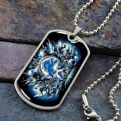 American Football Dog Tag Necklace - AFD015 - Detroit Lions NFL Super Bowl Spirit - Military Ball Chain