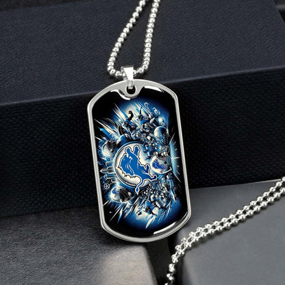 American Football Dog Tag Necklace - AFD015 - Detroit Lions NFL Super Bowl Spirit - Military Ball Chain