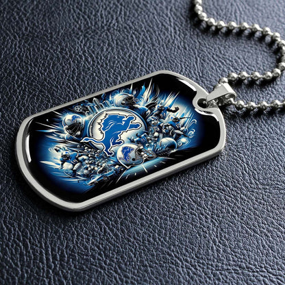 American Football Dog Tag Necklace - AFD015 - Detroit Lions NFL Super Bowl Spirit - Military Ball Chain