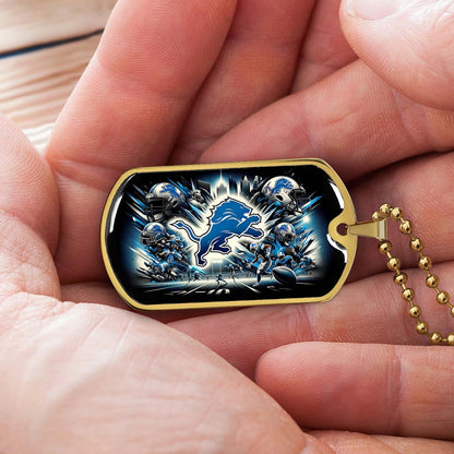 American Football Dog Tag Necklace - AFD016 - Detroit Lions NFL Super Bowl - Military Ball Chain