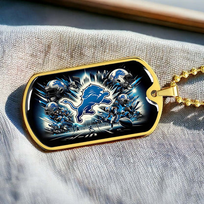 American Football Dog Tag Necklace - AFD016 - Detroit Lions NFL Super Bowl - Military Ball Chain